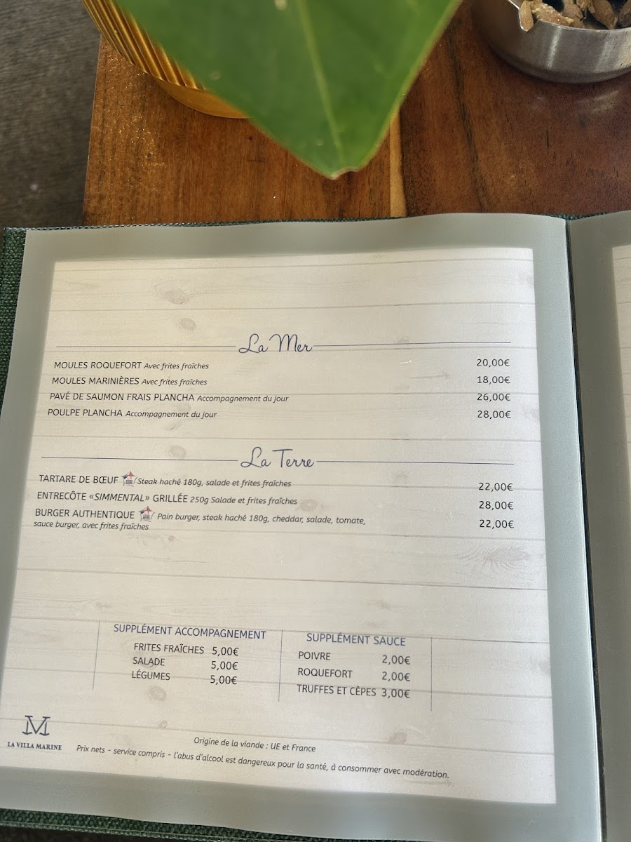 LA VILLA MARINE Menu - Image 1